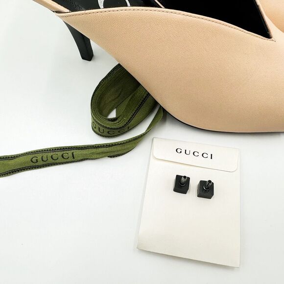 Gucci GG Neutral Leather Mules Heels Square Toe Sandals Size 38, 8 - Picture 13 of 15